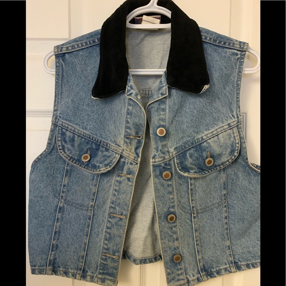 Vintage jean vest with velvet - Picture 1 of 2